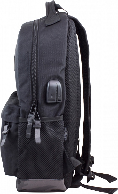 Рюкзак черный со вставками цвета хаки  